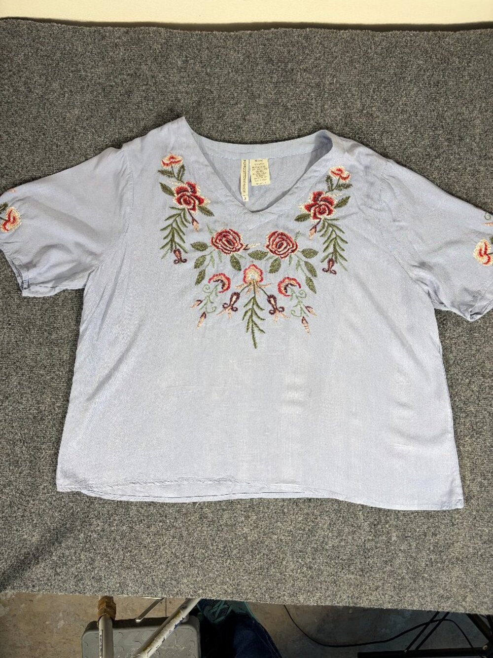 Forgotten Grace Top X Large Blue Floral Embroidery Boho Peasant Cottagecore